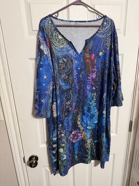 Source Unknown Blue Multi-Print V-Neck Tunic